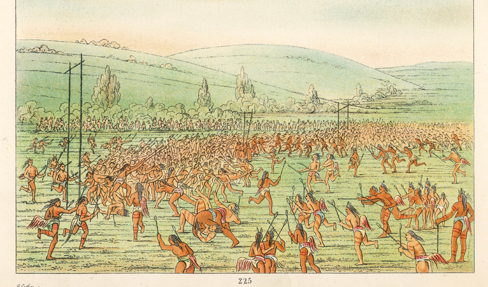 indiens jouant à la crosse